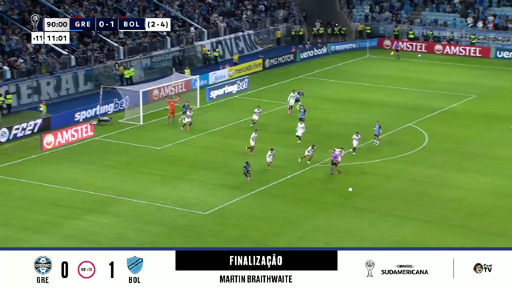 Braithwaite desperdiça chance clara e Grêmio sofre revés nos acréscimos