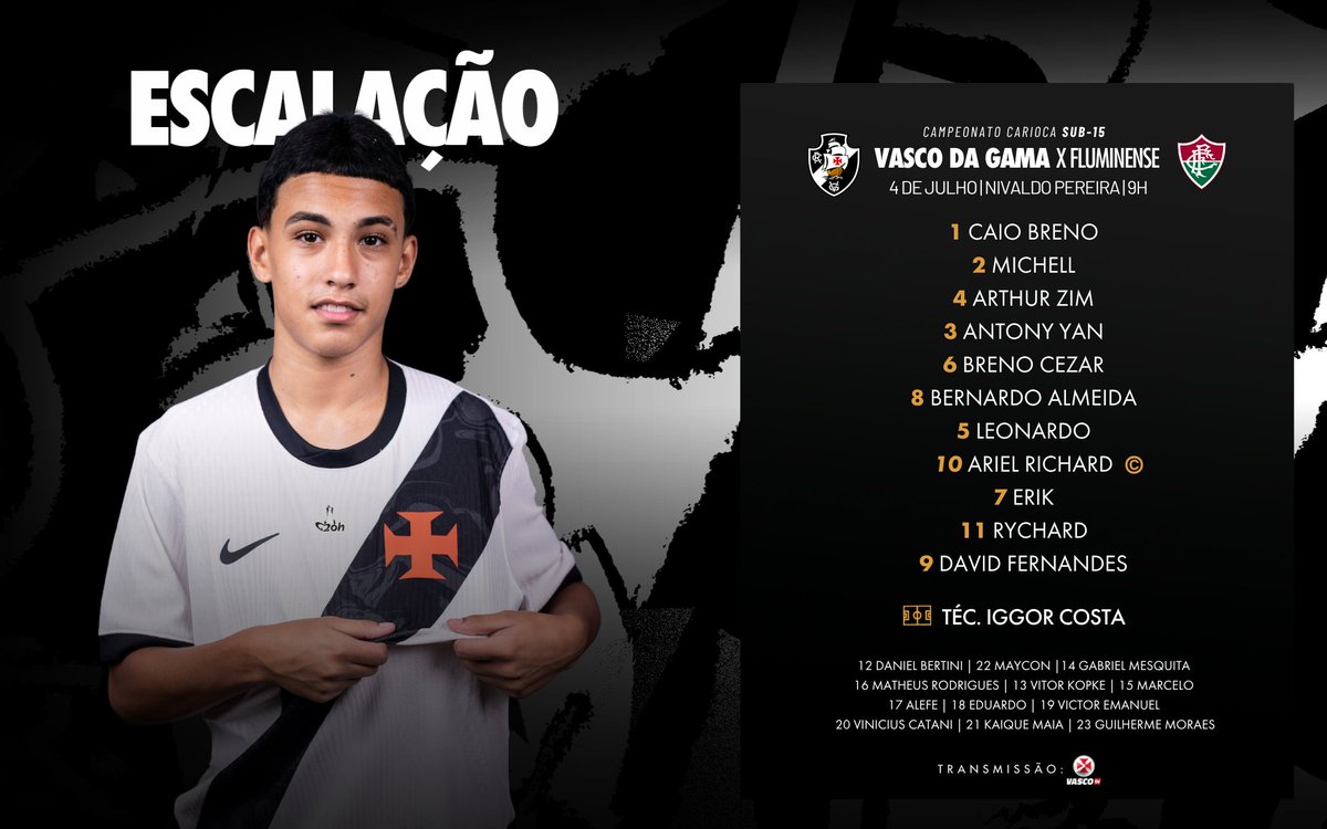 Vasco define escalação para o clássico contra o Fluminense no Carioca sub-15