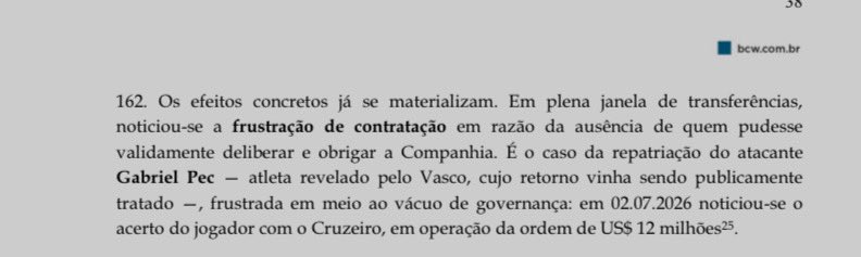 Vasco aponta impacto de crise na gestão em negociação frustrada por Gabriel Pec