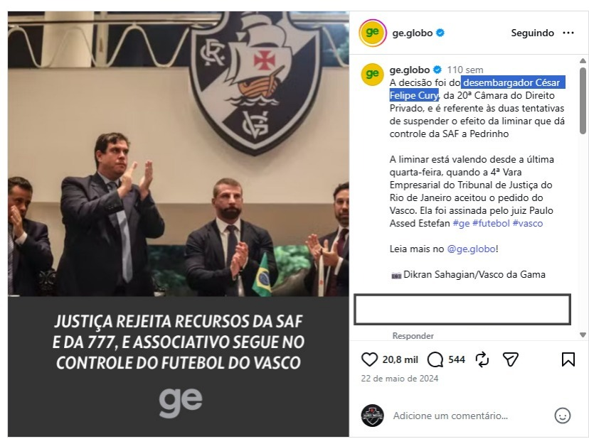 Magistrado que decidirá futuro da SAF do Vasco já atuou em caso envolvendo Pedrinho e 777 Partners