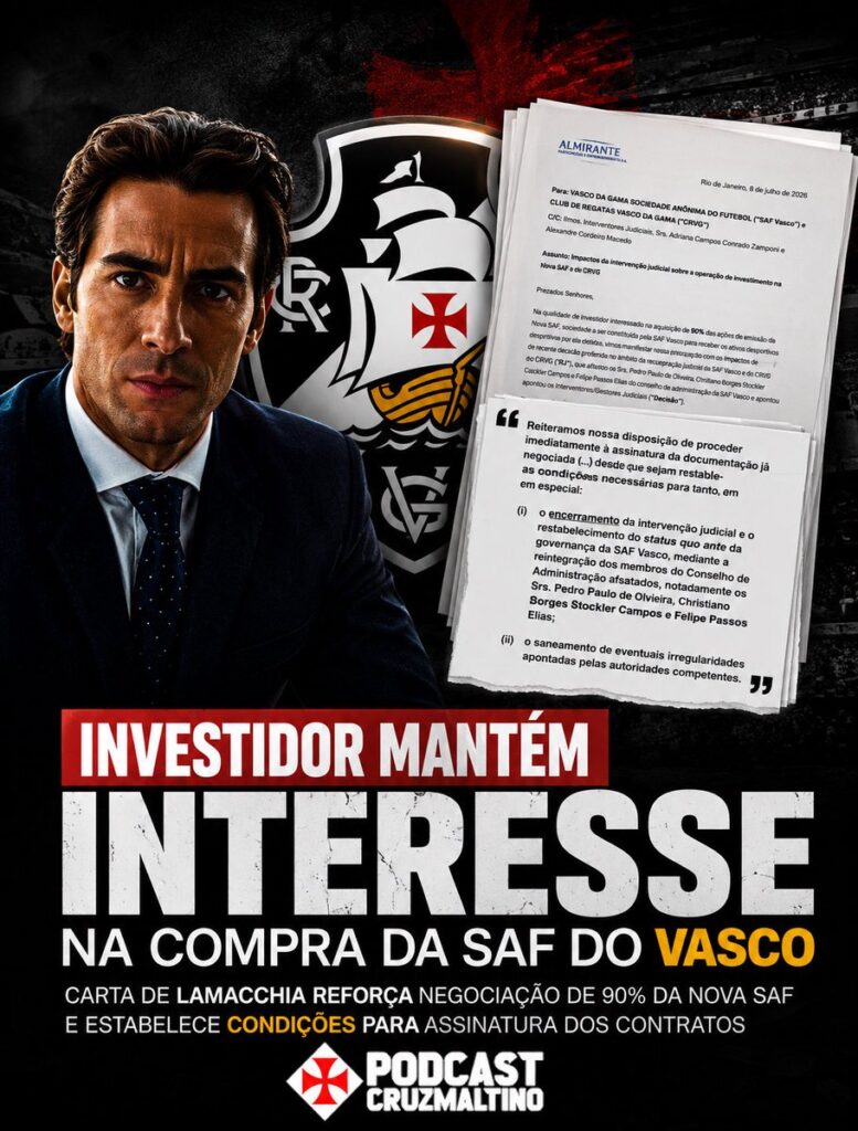 Investidor mantém interesse na compra da SAF do Vasco sob novas condições