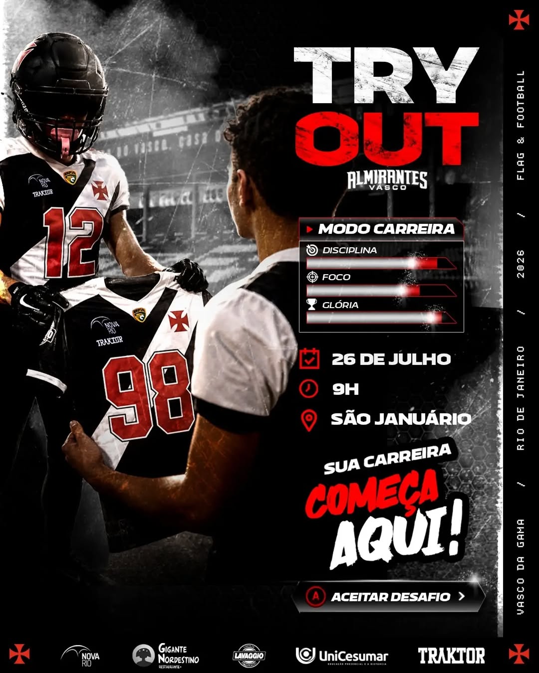 Vasco Almirantes abre inscrições para tryout de futebol americano em São Januário