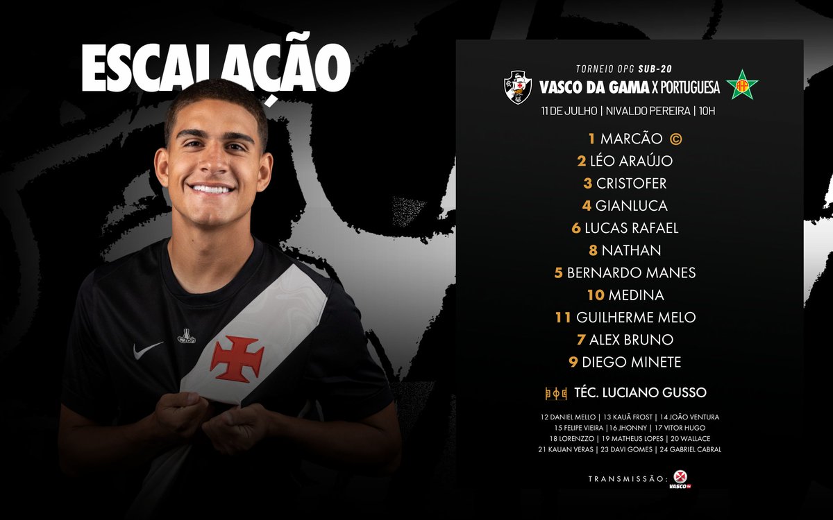 Vasco define escalação para o confronto contra a Portuguesa no torneio sub-20