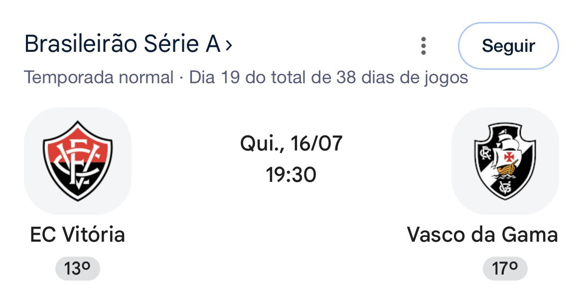 Vasco encara o Vitória em duelo decisivo pela décima nona rodada do Brasileirão