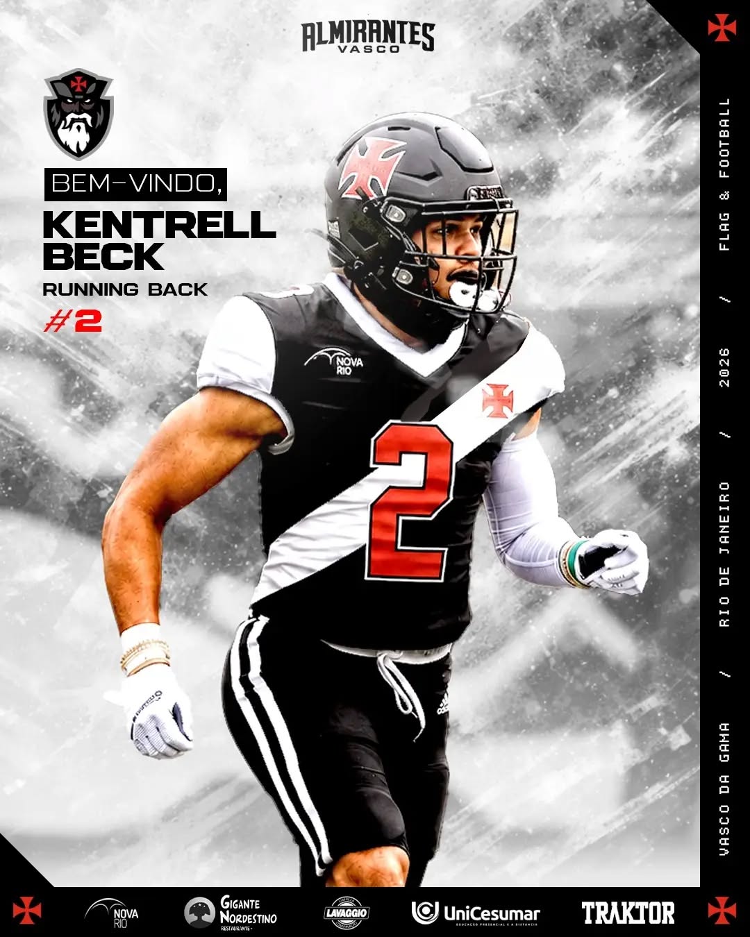 Vasco Almirantes anuncia contratação de Kentrell Beck para temporada 2026