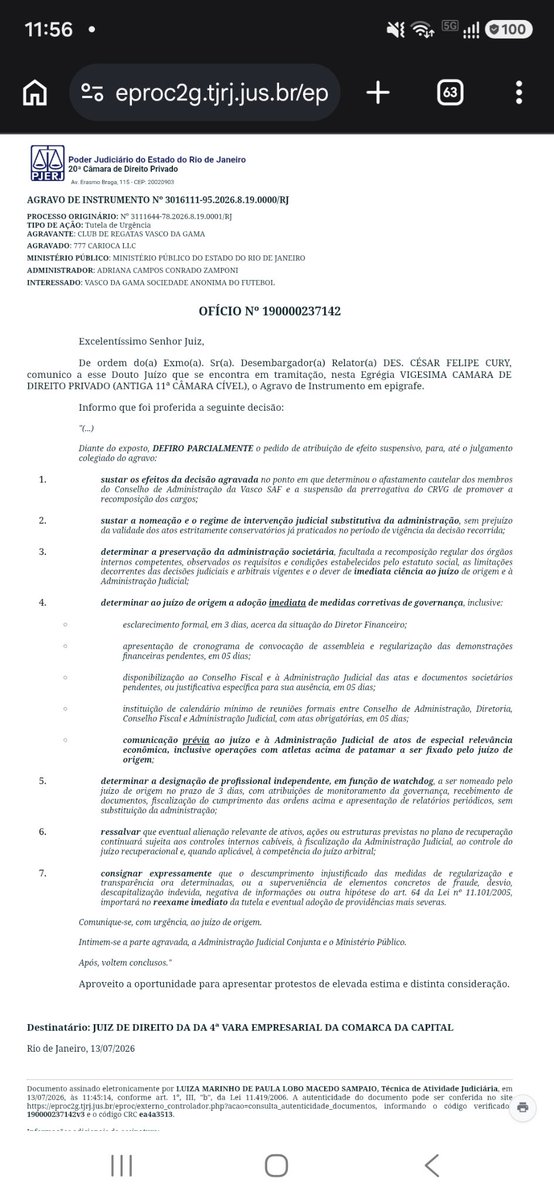 Justiça determina novas diretrizes de governança para o Vasco da Gama