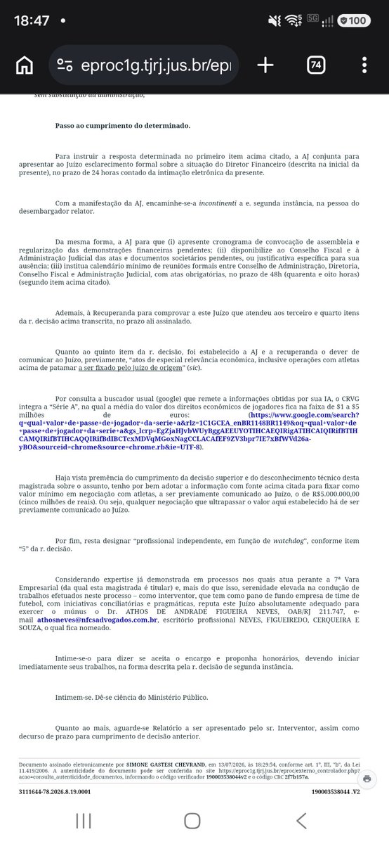 Justiça nomeia Athos de Andrade Figueira Neves como watchdog da SAF do Vasco