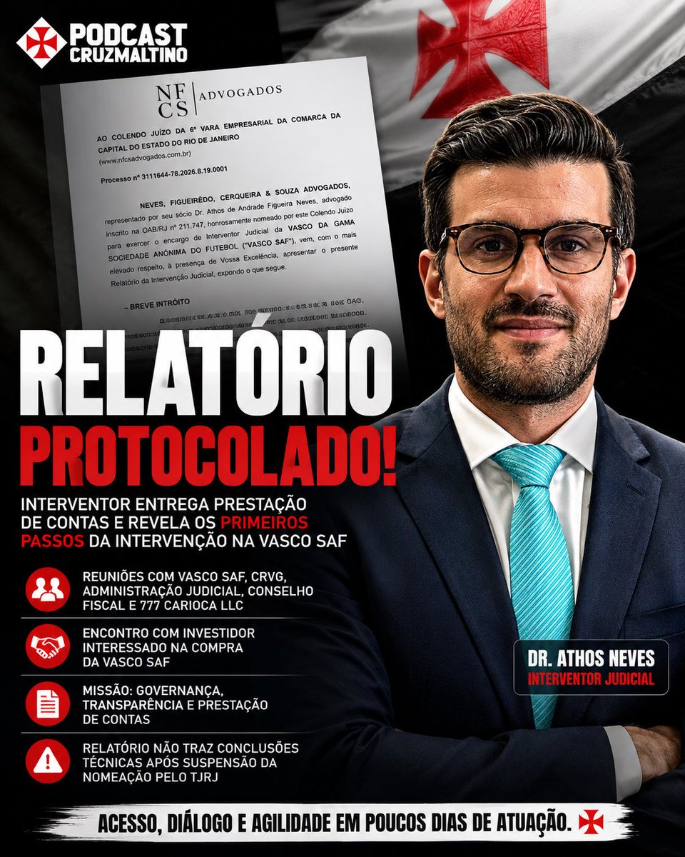 Interventor judicial entrega relatório sobre a gestão da Vasco SAF
