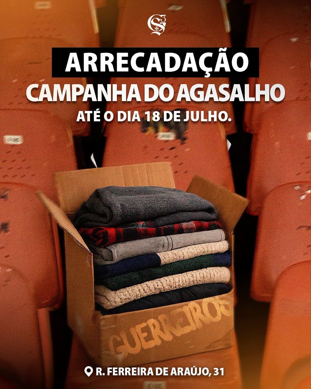 Campanha do agasalho da Guerreiros do Almirante recebe doações até julho