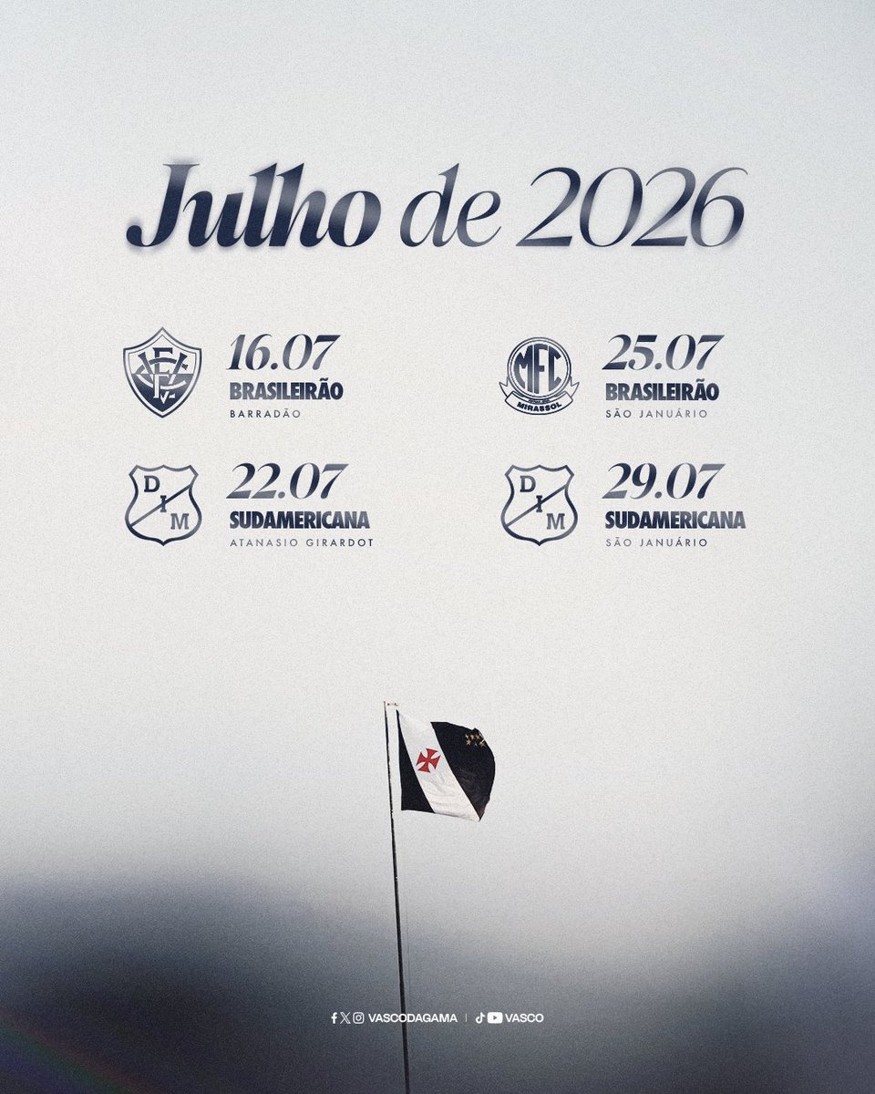 Vasco da Gama define agenda de jogos para julho de 2026 com desafios nacionais e internacionais