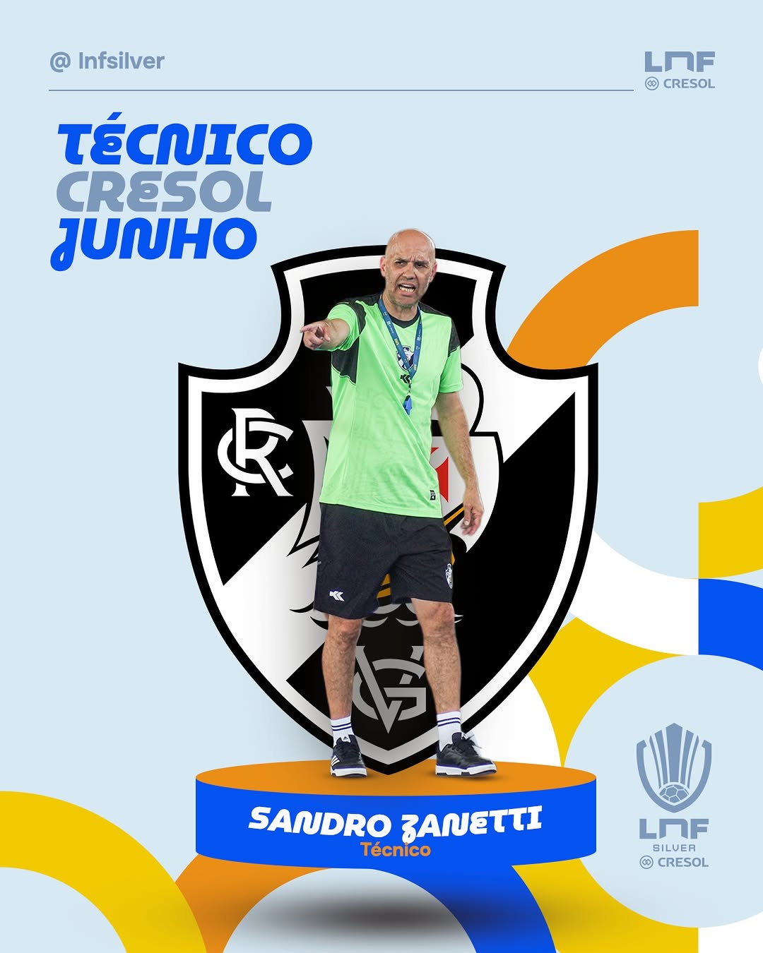 Campanha invicta do Futsal Vasco eleva Sandro Zanetti a técnico do mês de junho na LNF Silver