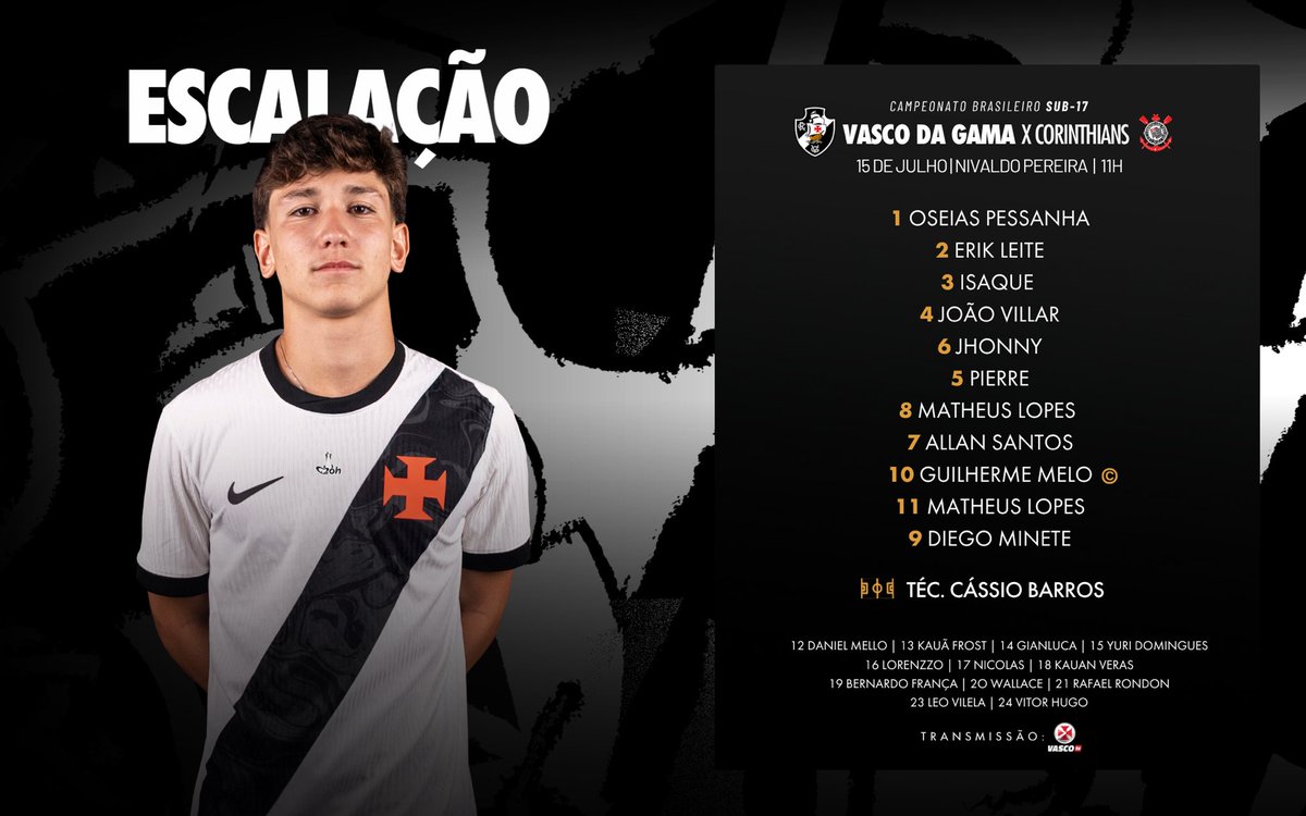 Vasco define escalação para confronto contra o Corinthians no Brasileiro sub-17