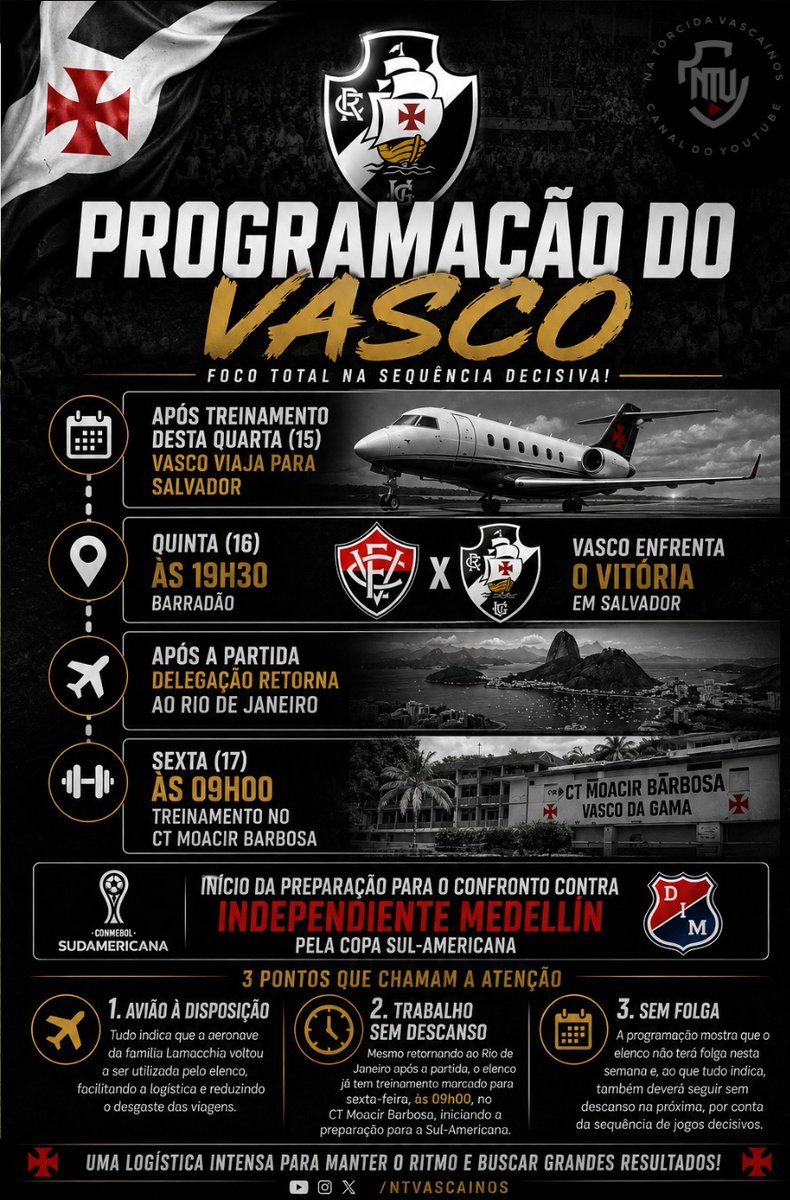 Vasco intensifica preparação logística para sequência decisiva na temporada