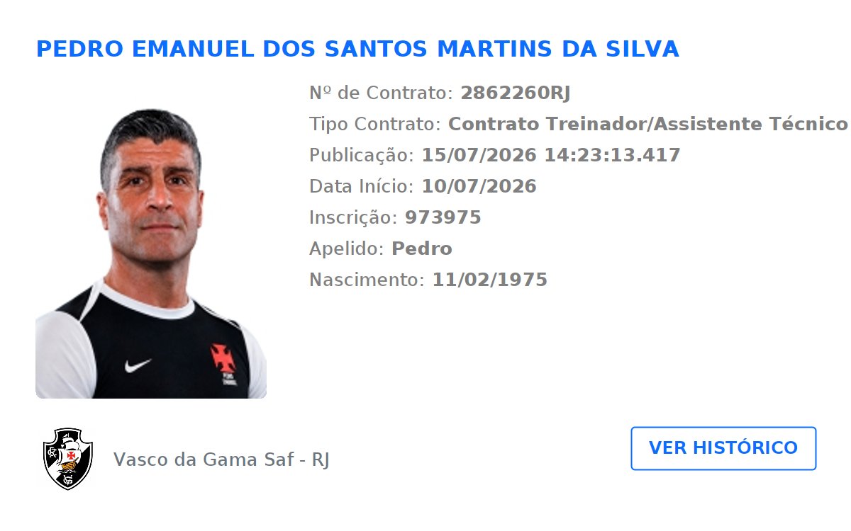 Vasco da Gama oficializa registro de Pedro Emanuel no BID