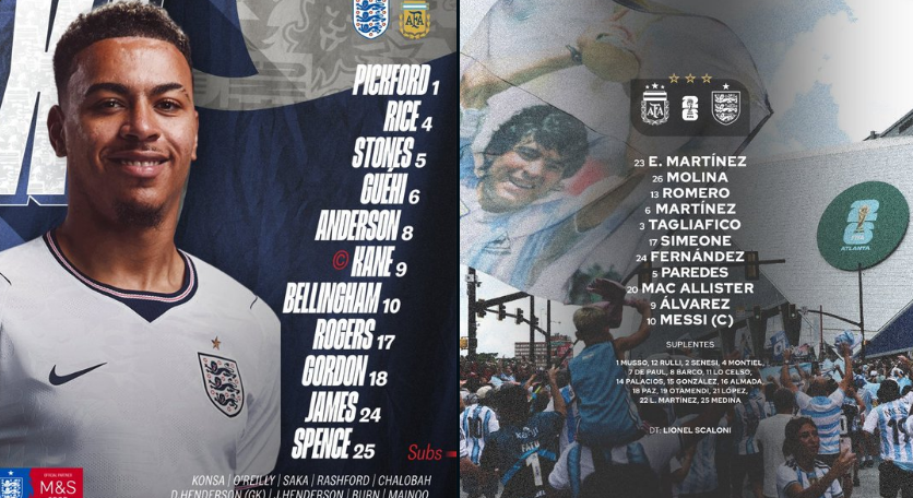 Escalações definidas para o confronto entre Inglaterra e Argentina na semifinal da Copa em Atlanta