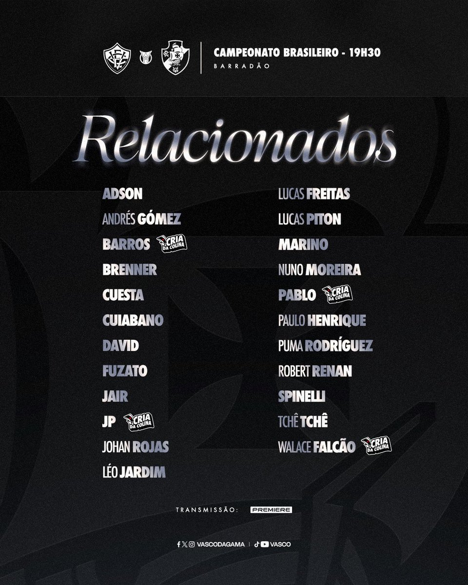 Vasco define relacionados para duelo contra o Vitória no Barradão