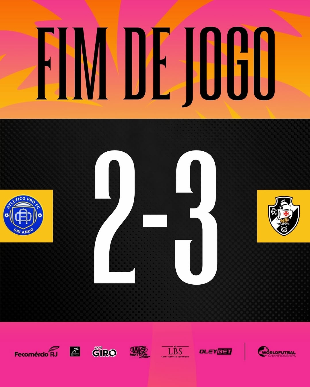 Vasco supera Atlético Pro FC por 3 a 2 na estreia do World Futsal Championships em Orlando