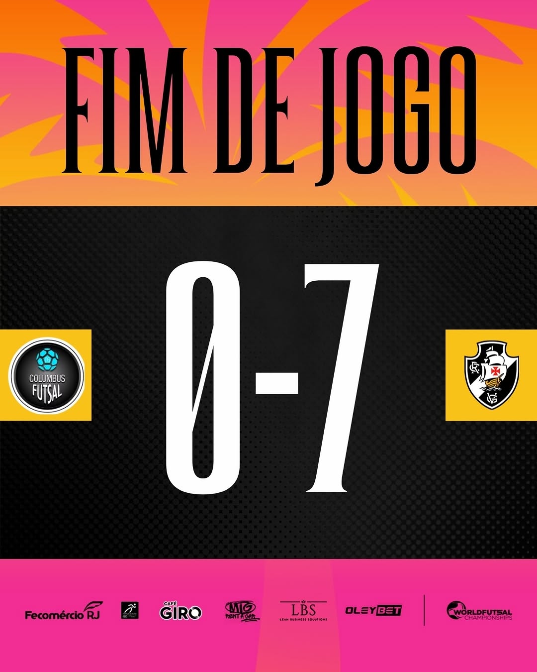 Vasco aplica goleada de 7 a 0 sobre o Columbus no World Futsal Championships