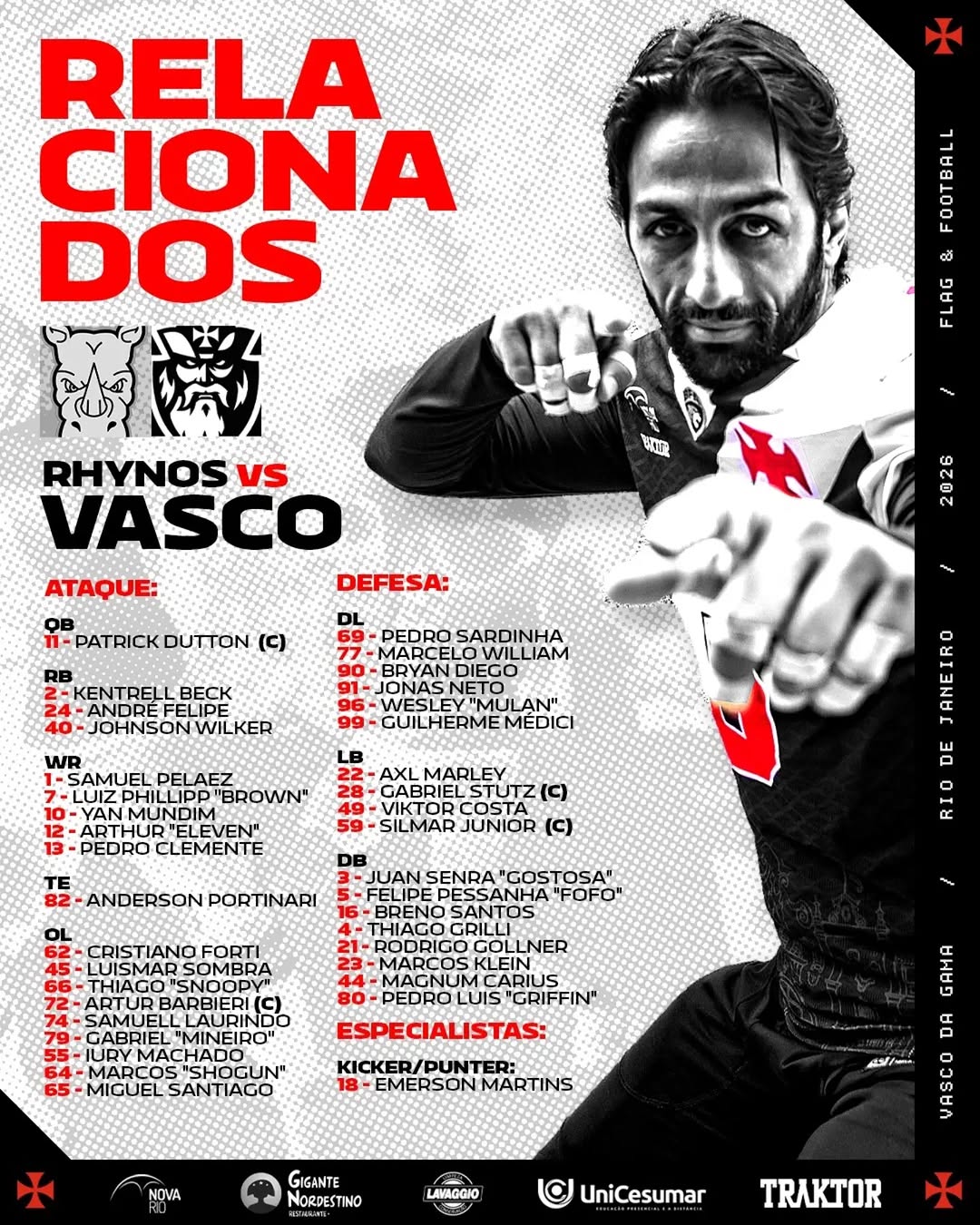 Vasco Almirantes inicia trajetória na Superliga de Futebol Americano contra o Rhynos