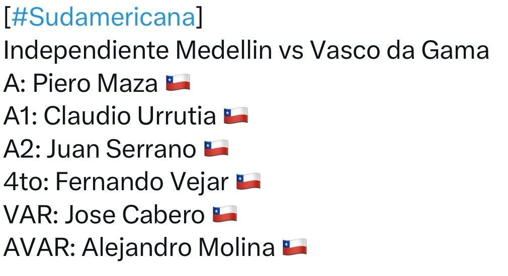 Arbitragem chilena é definida para duelo entre Independiente Medellín e Vasco
