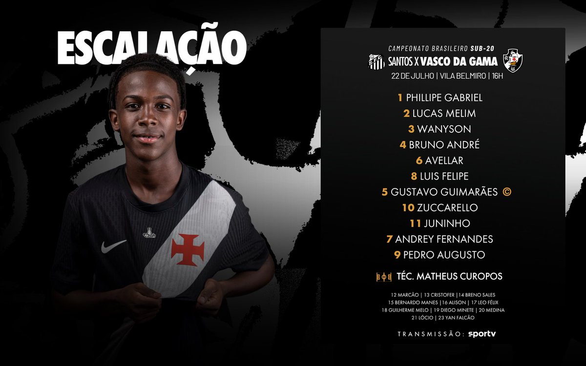 Vasco define escalação para o confronto contra o Santos pelo Brasileiro sub-20
