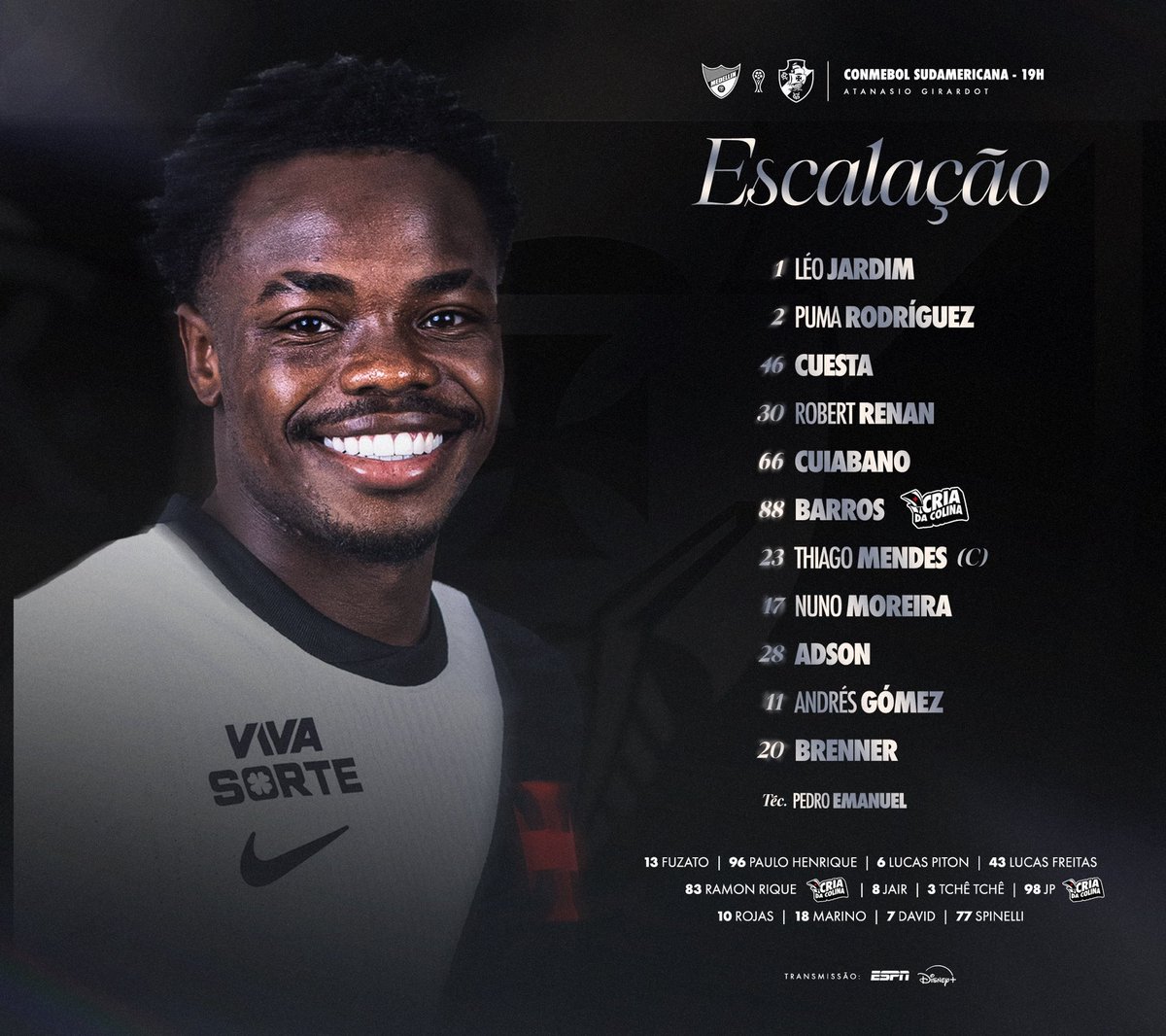Vasco define escalação para confronto decisivo contra o Independiente Medellín