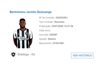 Bastos tem rescisão contratual oficializada pelo Botafogo após ausência