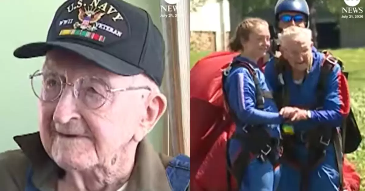 Idoso de 105 anos desafia a idade e realiza salto de paraquedas inédito