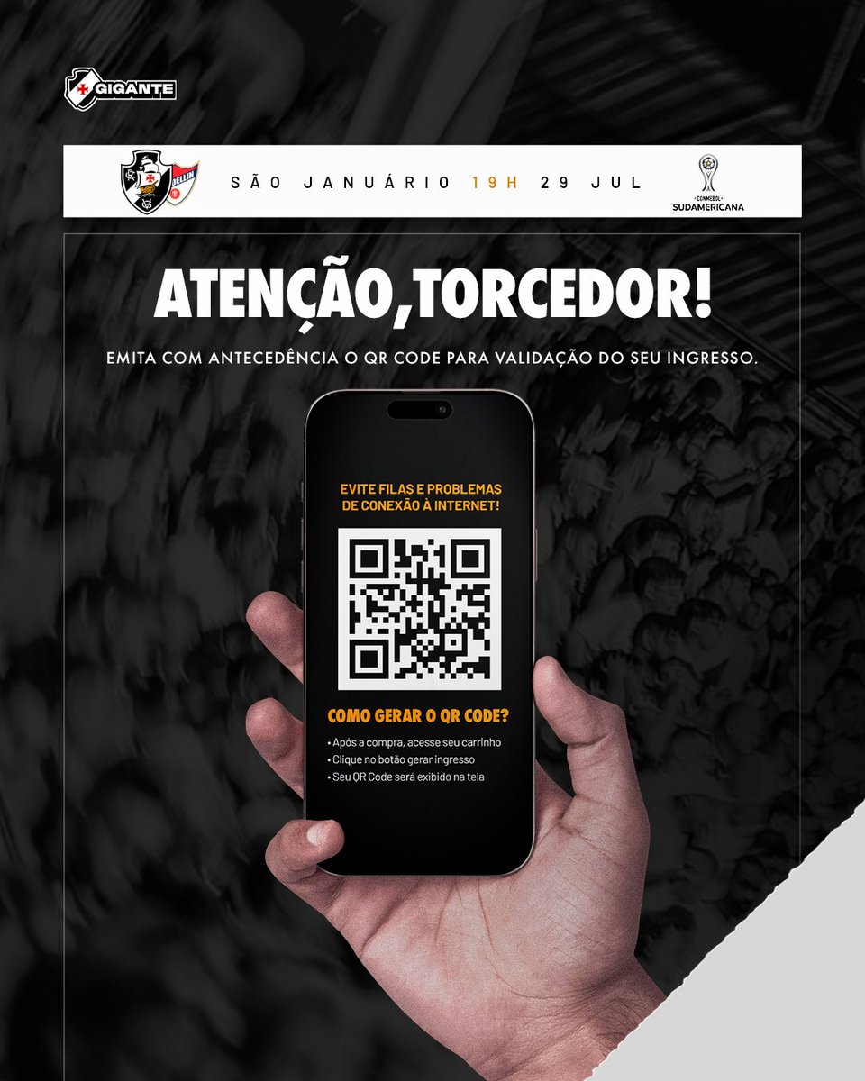 Torcedores do Vasco devem gerar QR Code do ingresso com antecedência para evitar filas