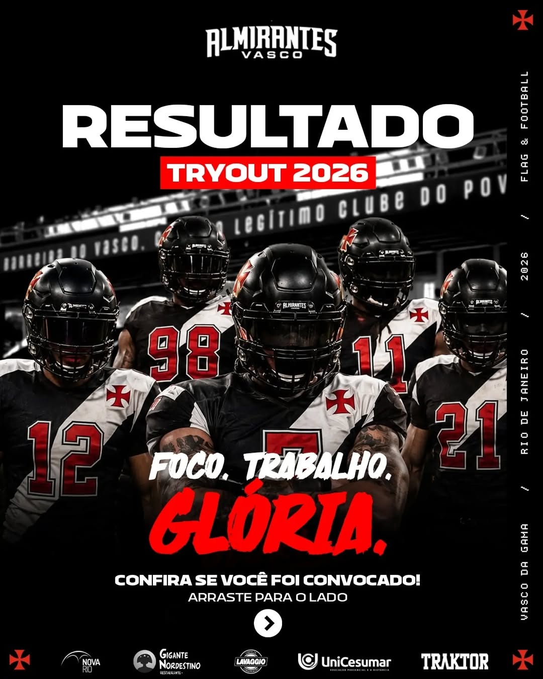 Vasco Almirantes oficializa lista de aprovados no tryout para a temporada de 2026