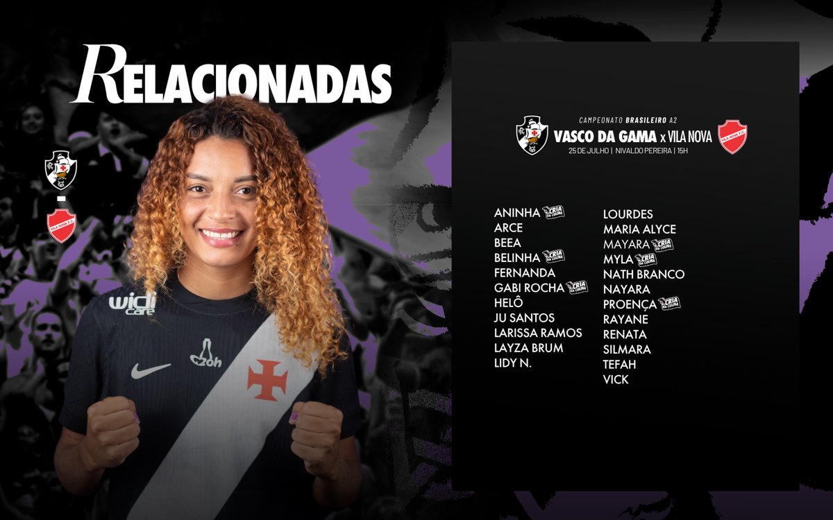 Vasco da Gama divulga lista de atletas relacionadas para o confronto contra o Vila Nova