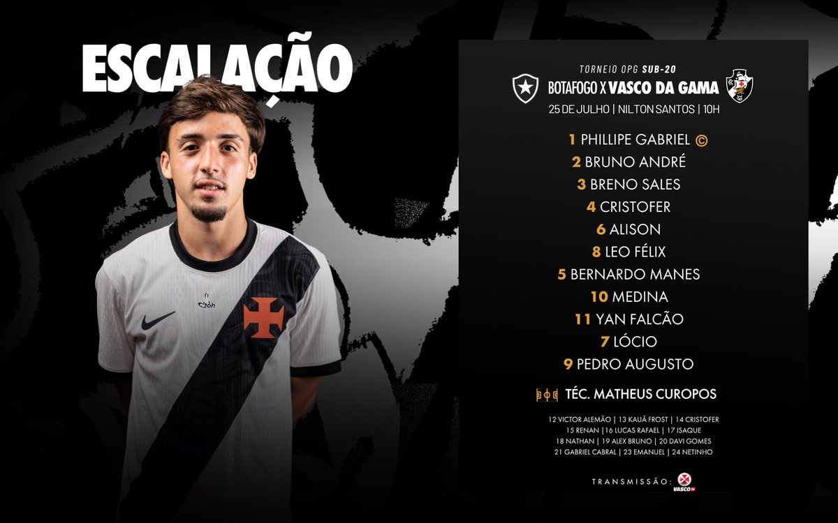 Vasco define escalação para o clássico contra o Botafogo pelo torneio OPG Sub-20