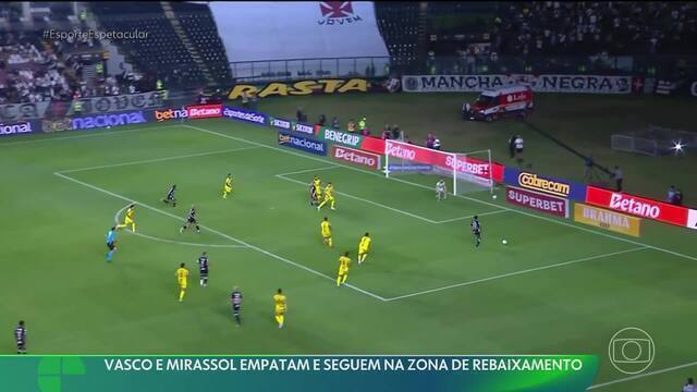 Vasco e Mirassol empatam e permanecem em situação crítica na tabela