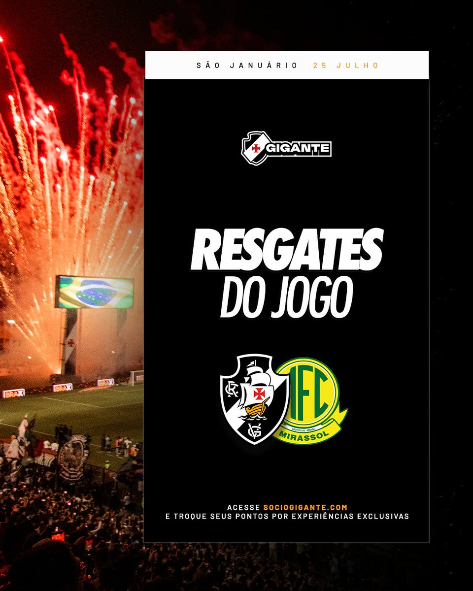 Vasco libera resgates de experiências para o confronto contra o Mirassol