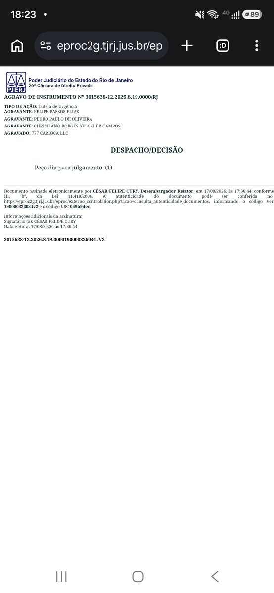 Agravo de instrumento no Tribunal de Justiça do Rio tem julgamento pautado