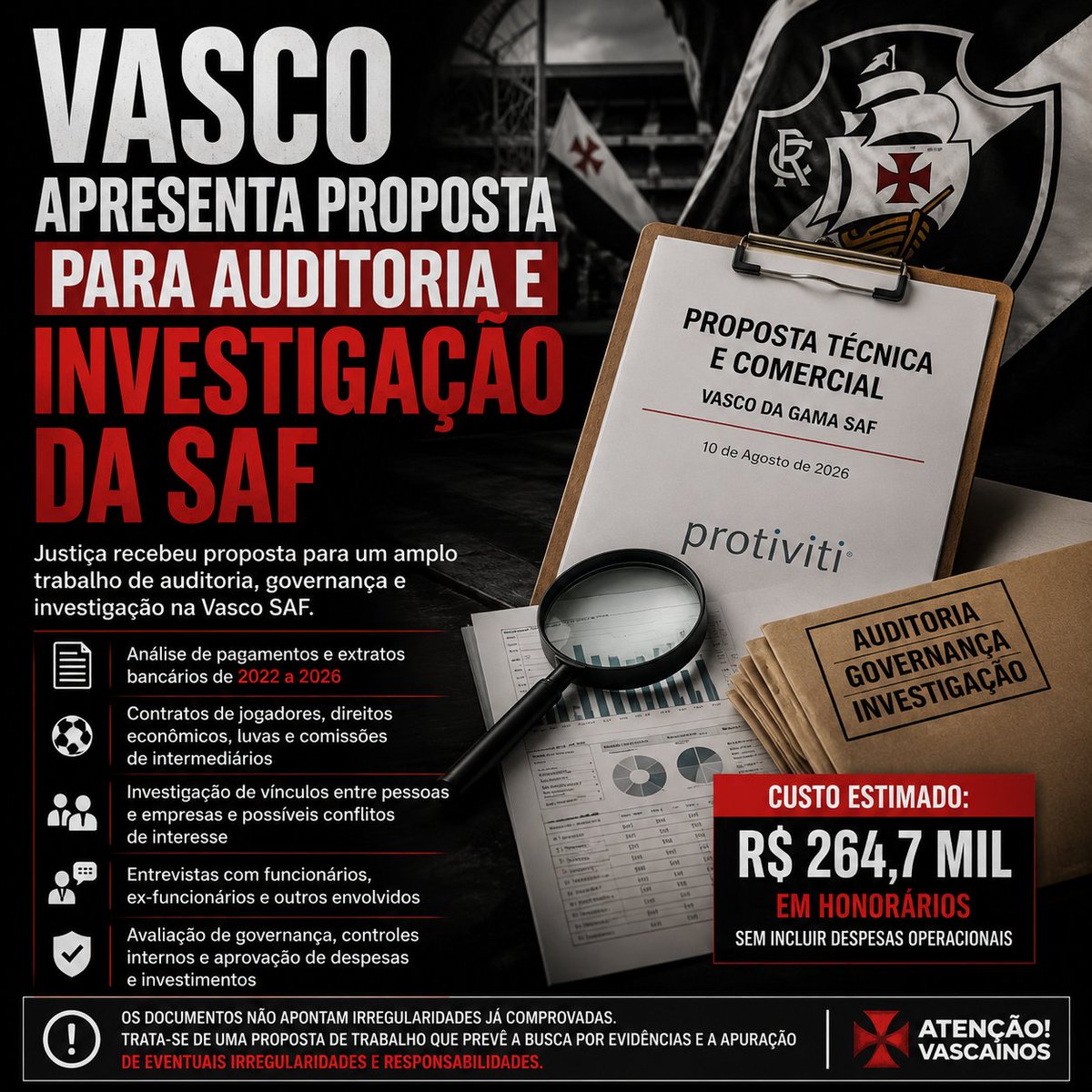 Auditoria na Vasco SAF busca transparência em contratos e movimentações financeiras