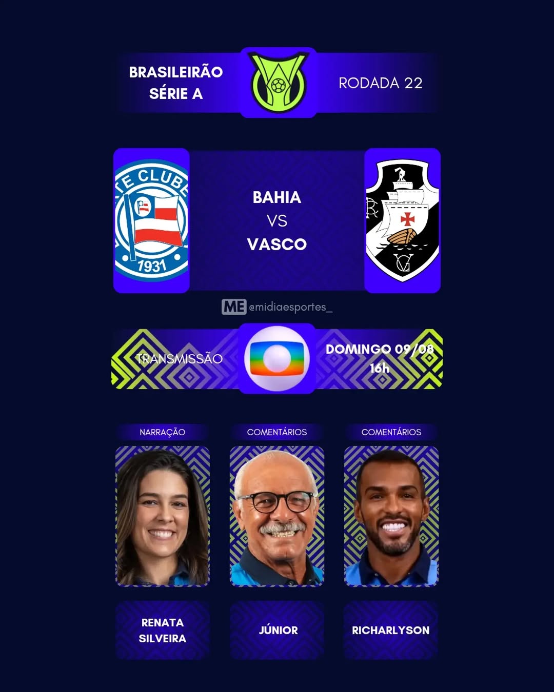 Bahia e Vasco se enfrentam pela vigésima segunda rodada do Brasileirão