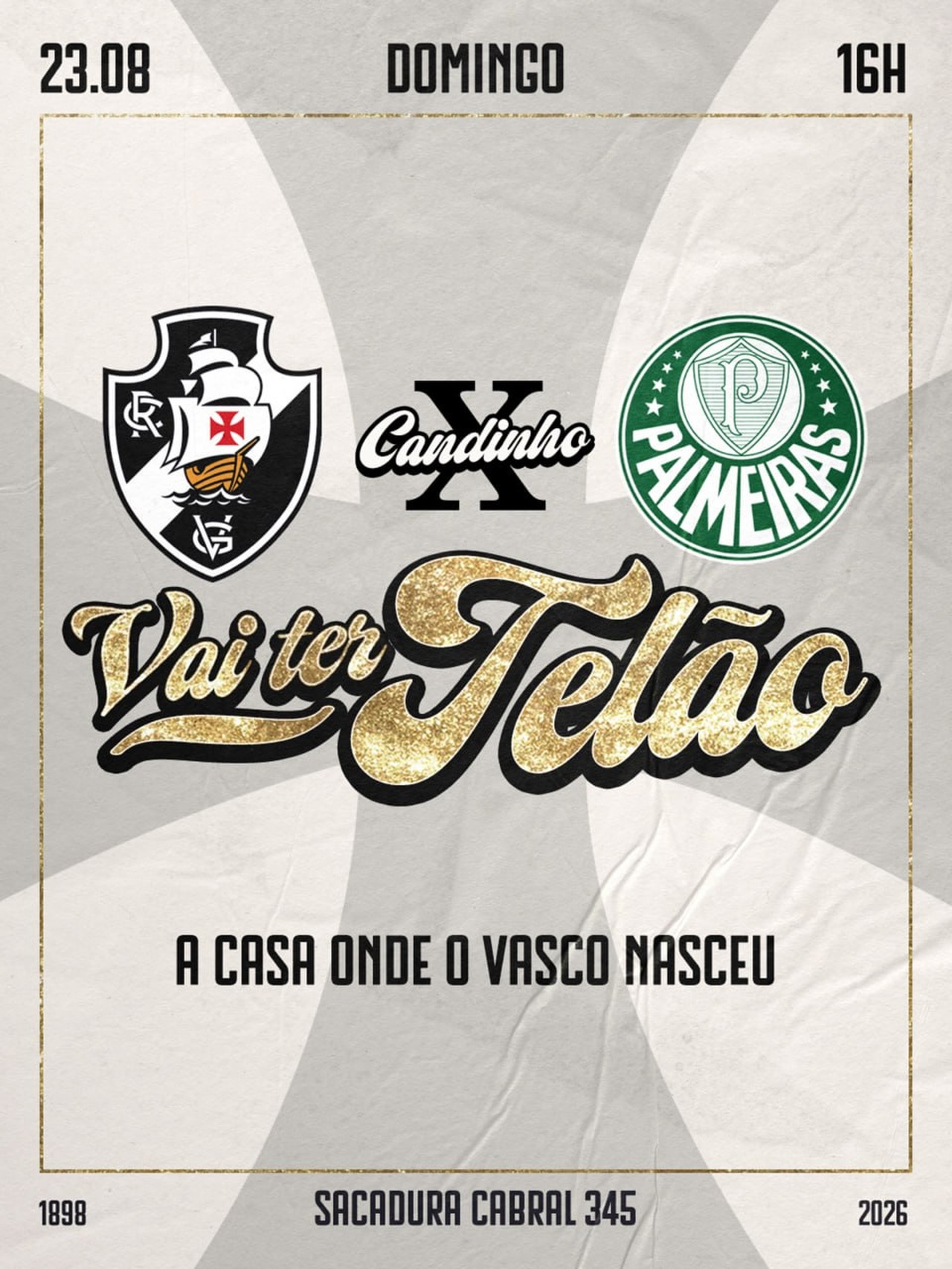 Centro Cultural Candinho exibe Palmeiras e Vasco em telão neste domingo