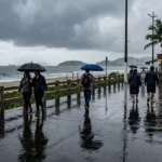 Chuva constante marca segunda-feira em Santos com temperaturas amenas