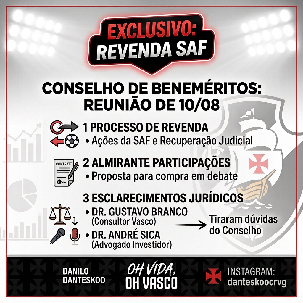 Conselho de Beneméritos debate futuro da SAF do Vasco em reunião crucial
