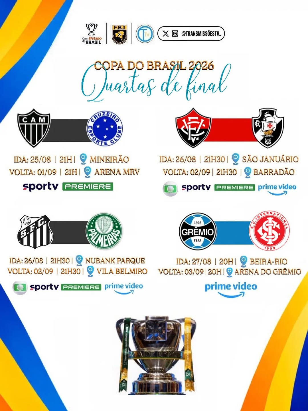 Copa do Brasil 2026 define confrontos e horários das quartas de final
