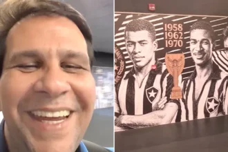 Dandan se emociona ao visitar novo mural de ídolos no estádio Nilton Santos