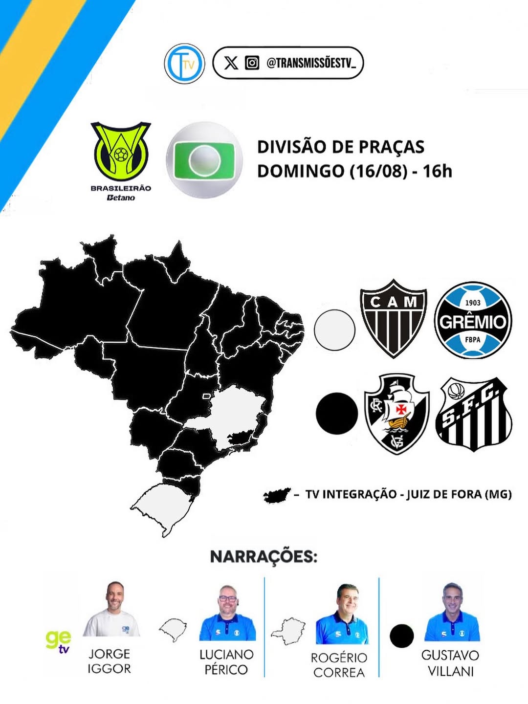 Globo define escala de transmissões para a rodada do Brasileirão Betano neste domingo
