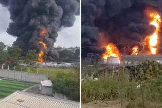 Incêndio destrói fábrica de solventes em Itaquaquecetuba