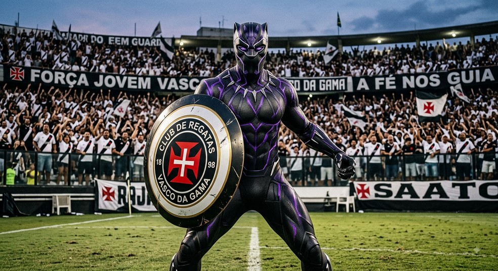 Inteligência artificial conecta clubes brasileiros a super-heróis, com o Vasco representado pelo Pantera Negra