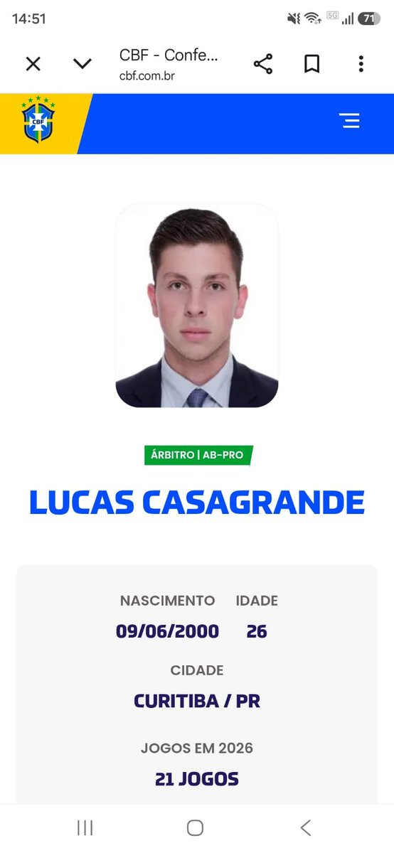 Lucas Casagrande é o árbitro designado para o confronto entre Vasco e Santos