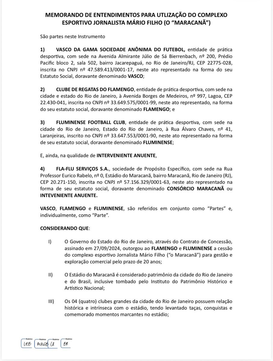 Maracanã tem novo memorando de entendimento assinado pelos quatro grandes clubes do Rio