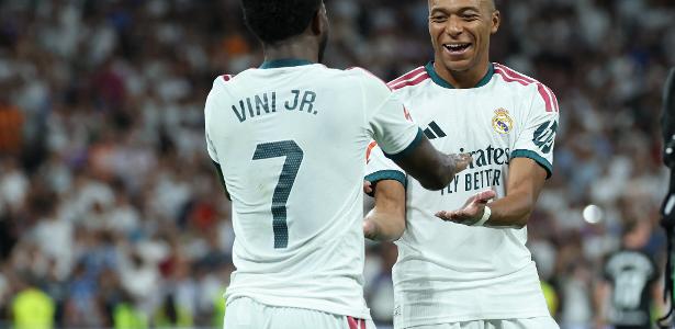 Mbappé e Vini Jr comandam goleada do Real Madrid no Santiago Bernabéu