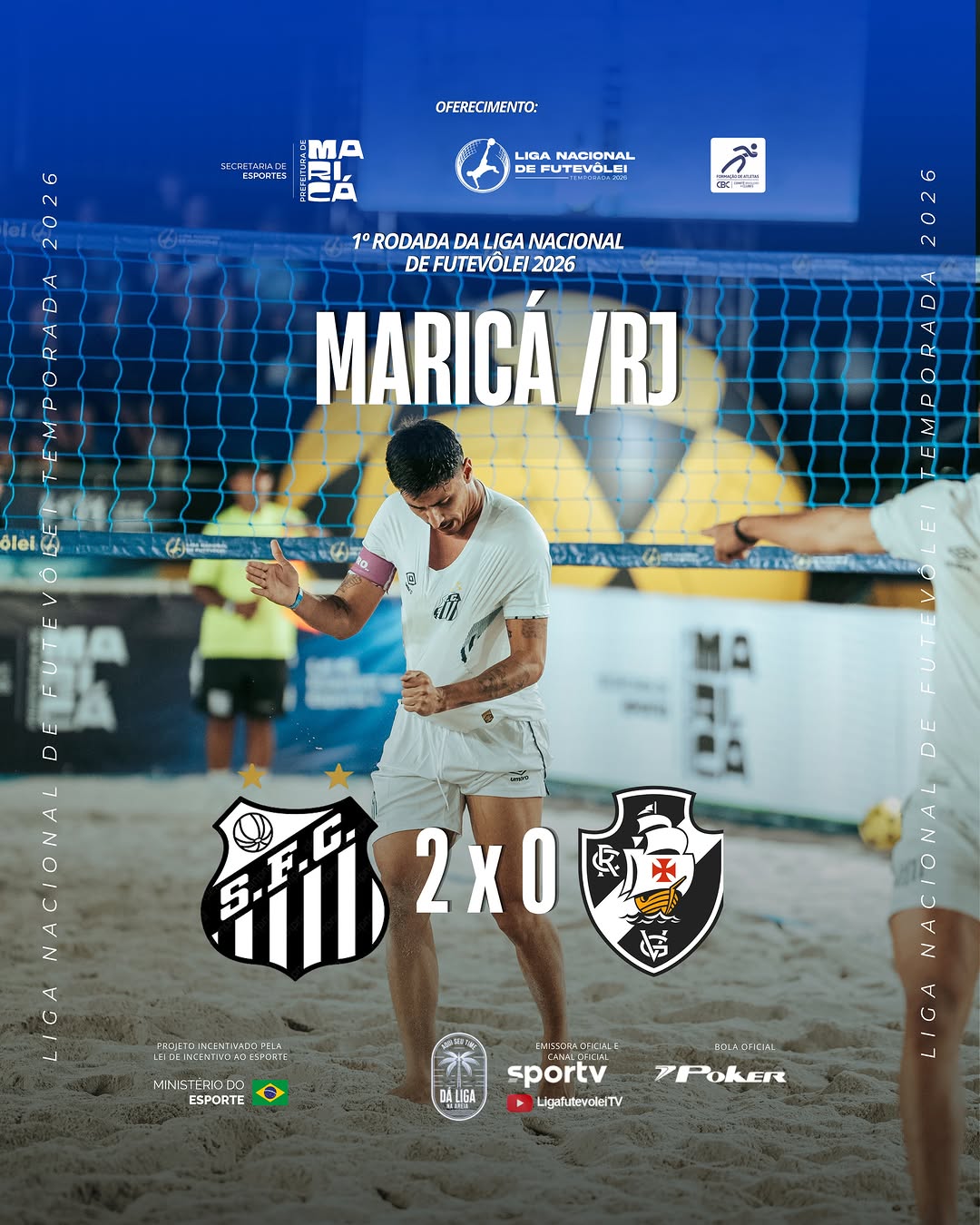 Santos impõe domínio e vence Vasco por 2 a 0 na abertura da Liga Nacional de Futevôlei 2026