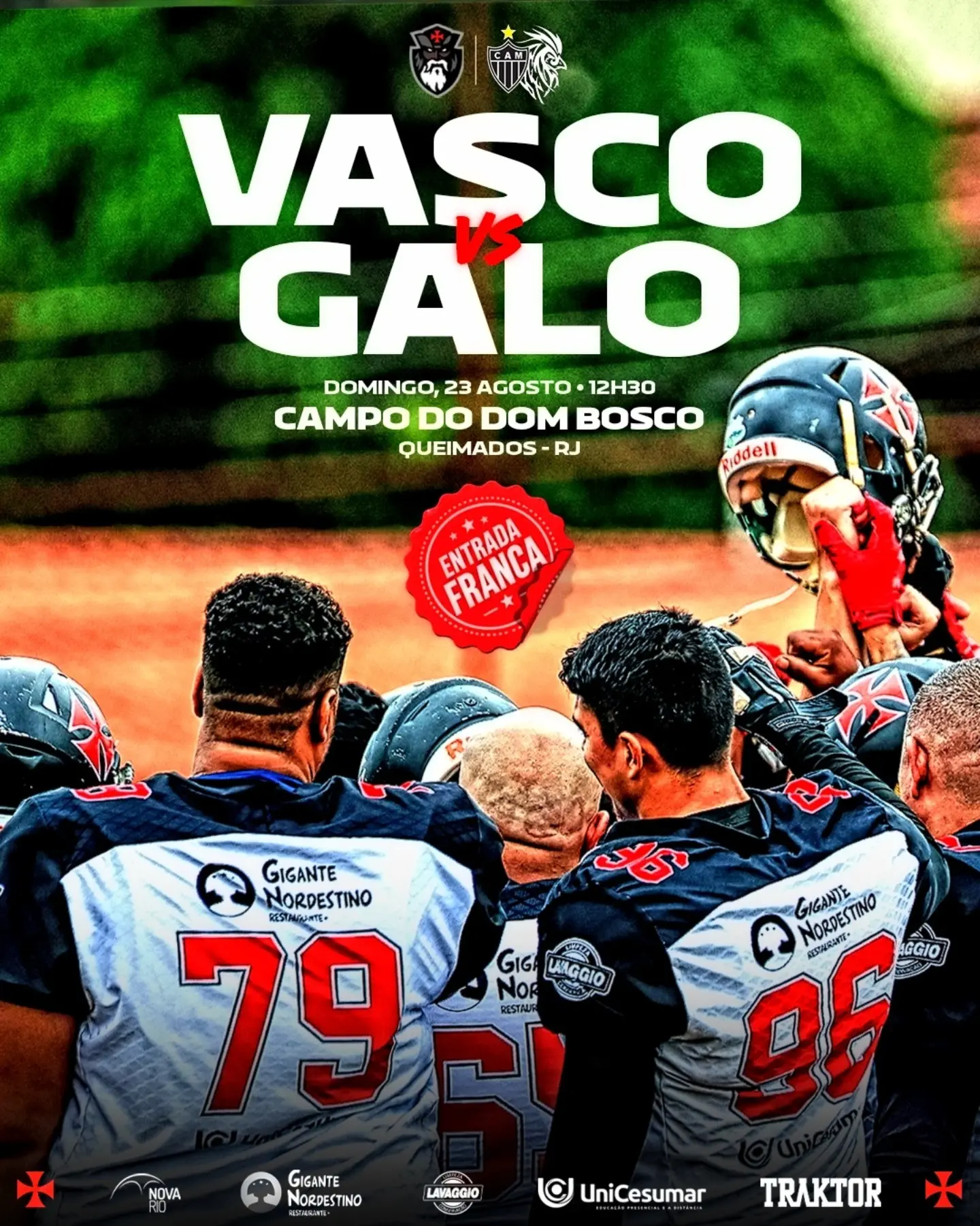 Vasco Almirantes encara o Galo neste domingo em Queimados pela Superliga de futebol americano